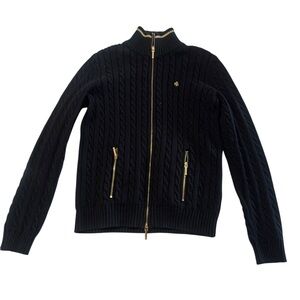 Lauren Ralph Lauren Zip Up Cable Cardigan Black and Gold